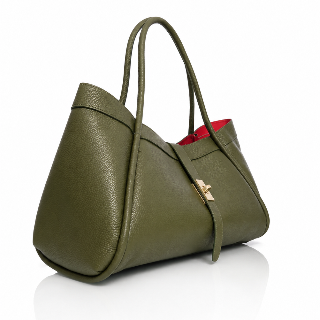 Borsa a mano e spalla NAOMI in vera pelle italiana verde — Made in Italy
