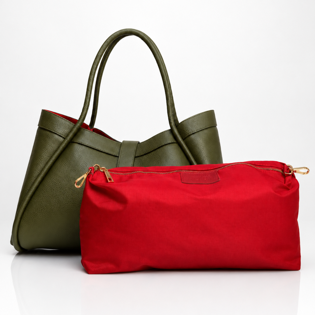 Borsa a mano e spalla NAOMI in vera pelle italiana verde — Made in Italy