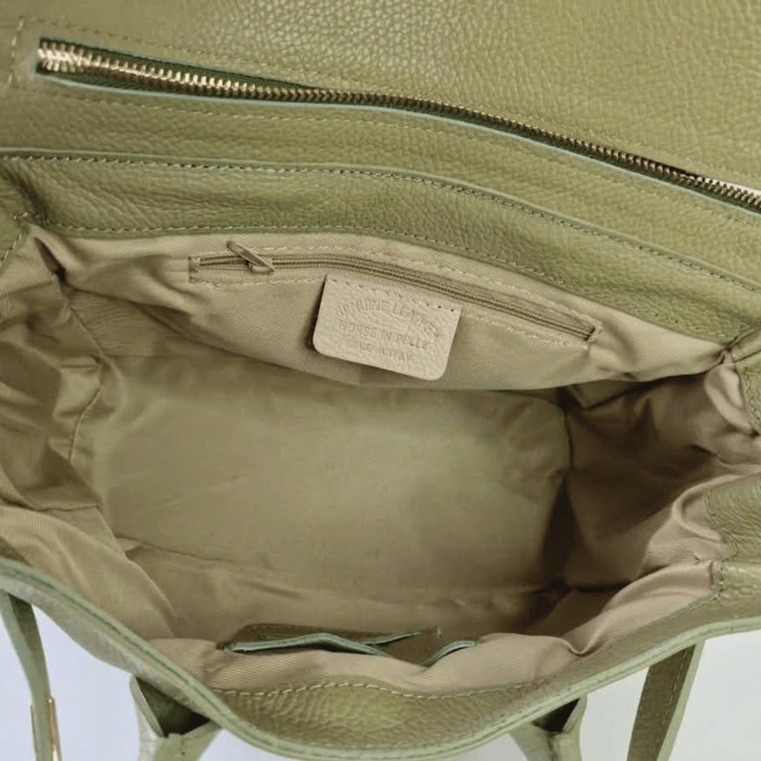 Borsa Paris da donna in vera pelle italiana Made in Italy, colore verde oliva
