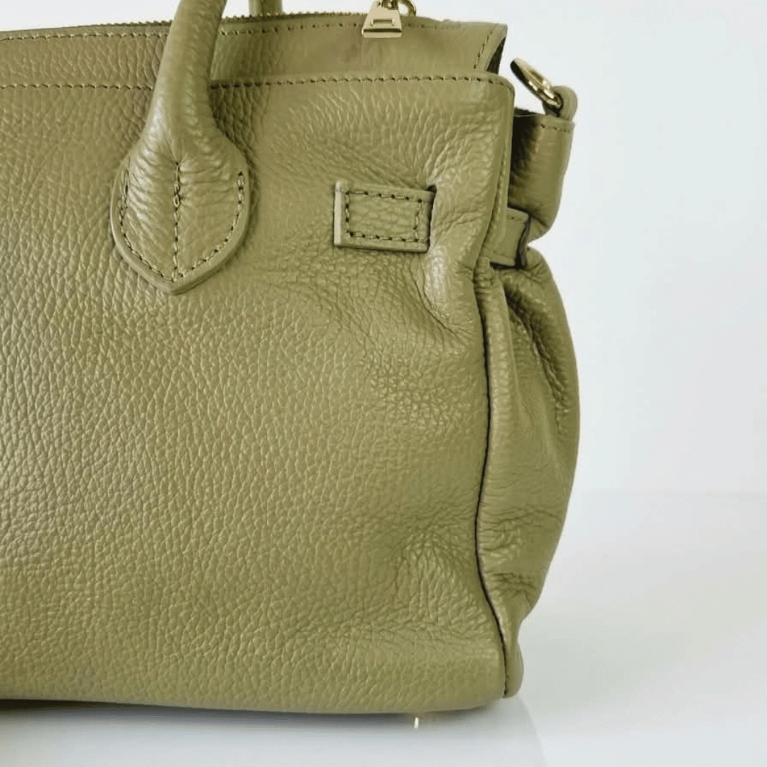 Borsa Paris da donna in vera pelle italiana Made in Italy, colore verde oliva
