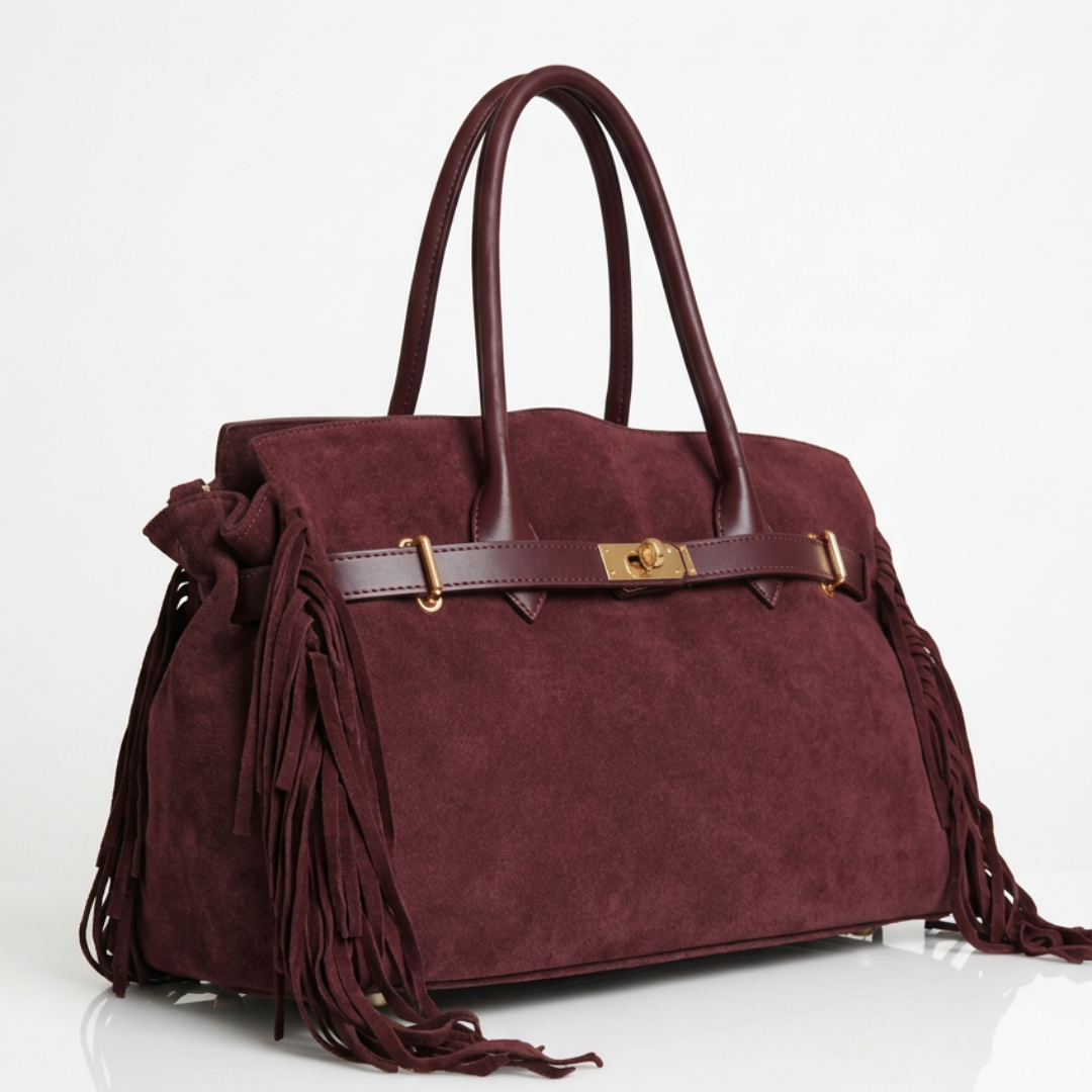 Borsa CELINE a mano e spalla in camoscio e vera pelle bordeaux, Made in Italy