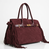 Borsa CELINE a mano e spalla in camoscio e vera pelle bordeaux, Made in Italy