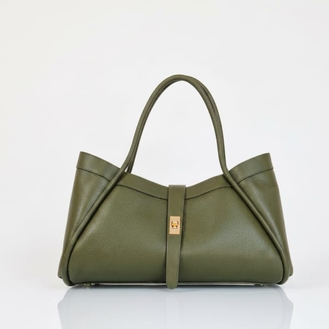 Bolso de mano y hombro NAOMI en piel auténtica italiana verde — Hecho en Italia