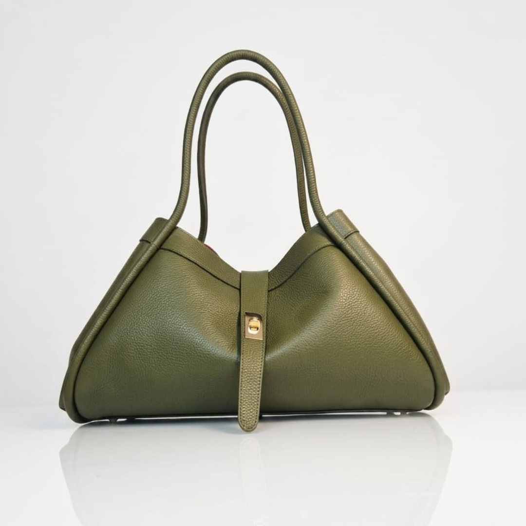 Borsa a mano e spalla NAOMI in vera pelle italiana verde — Made in Italy