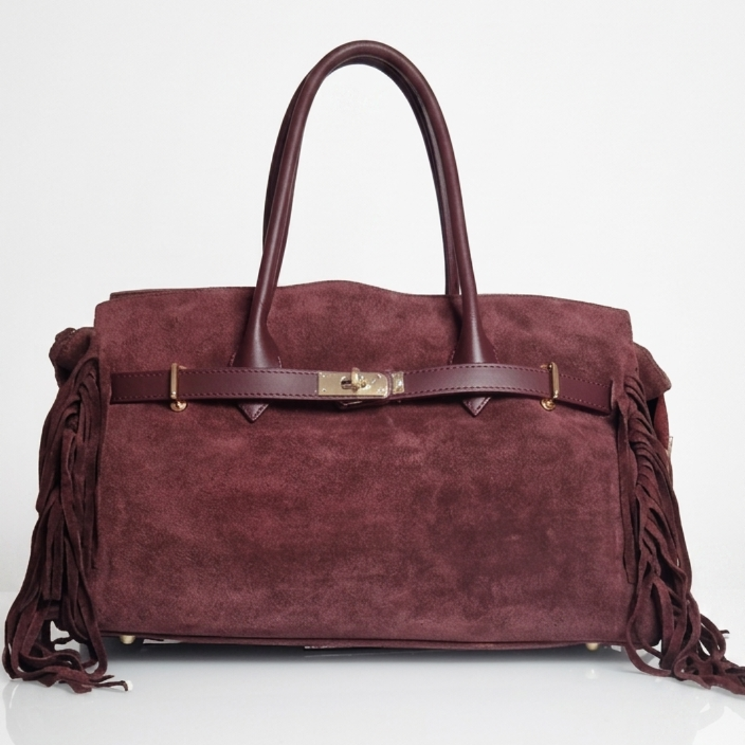 Hand and Shoulder Bag "Celine" in Suede and Genuine Leather - Made in Italy
