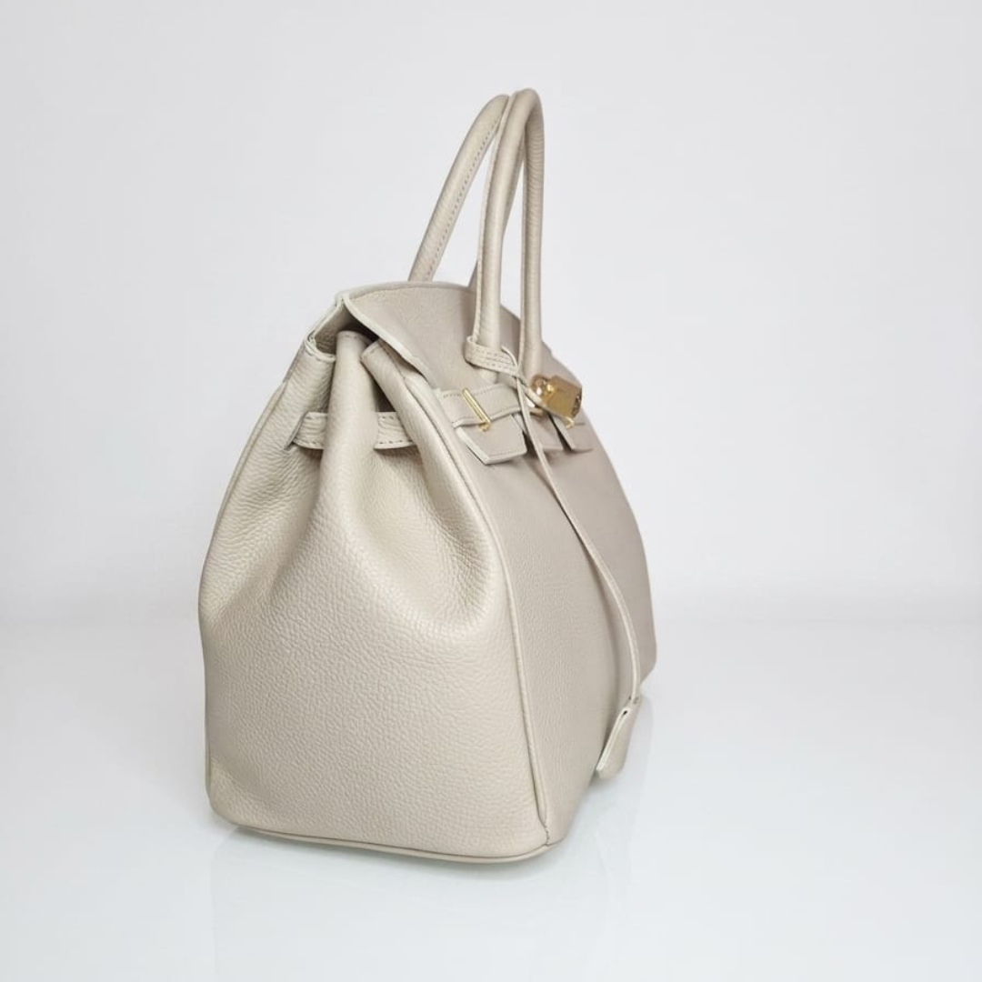 Borsa a Mano "Giselle" in Vera Pelle Dollaro - Beige