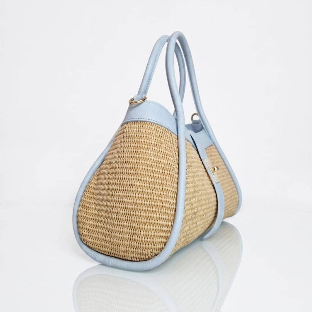 Borsa a Mano "Mini Naomi" in Rafia e Pelle Made in Italy - Azzura