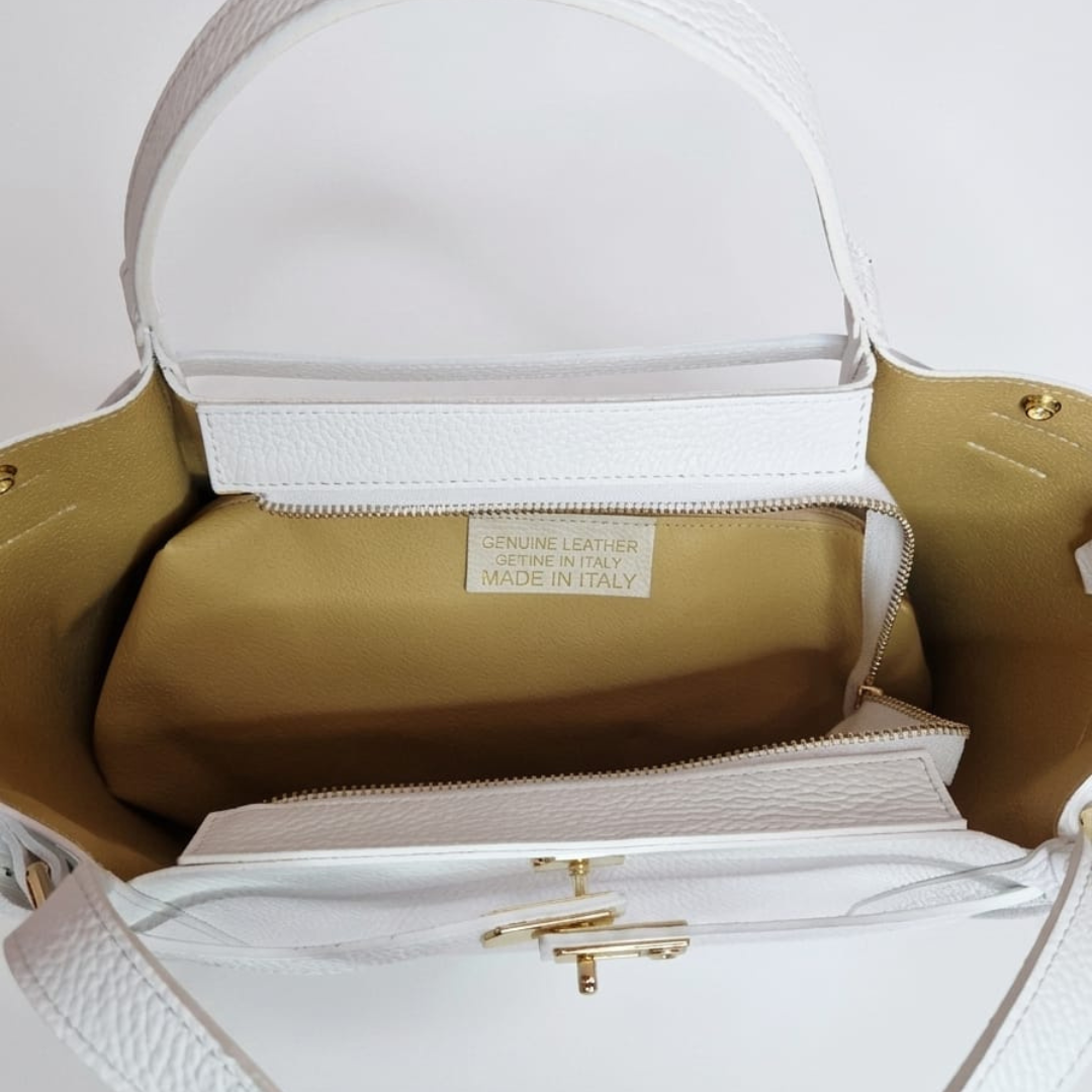Borsa a Spalla "Daria" in Vera Pelle - Bianca