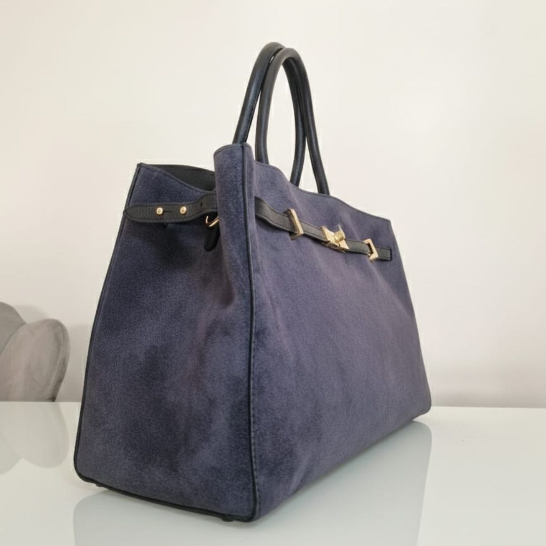 Borsa " Sonia" Vera Pelle Camoscia Bleu - Made in Italy