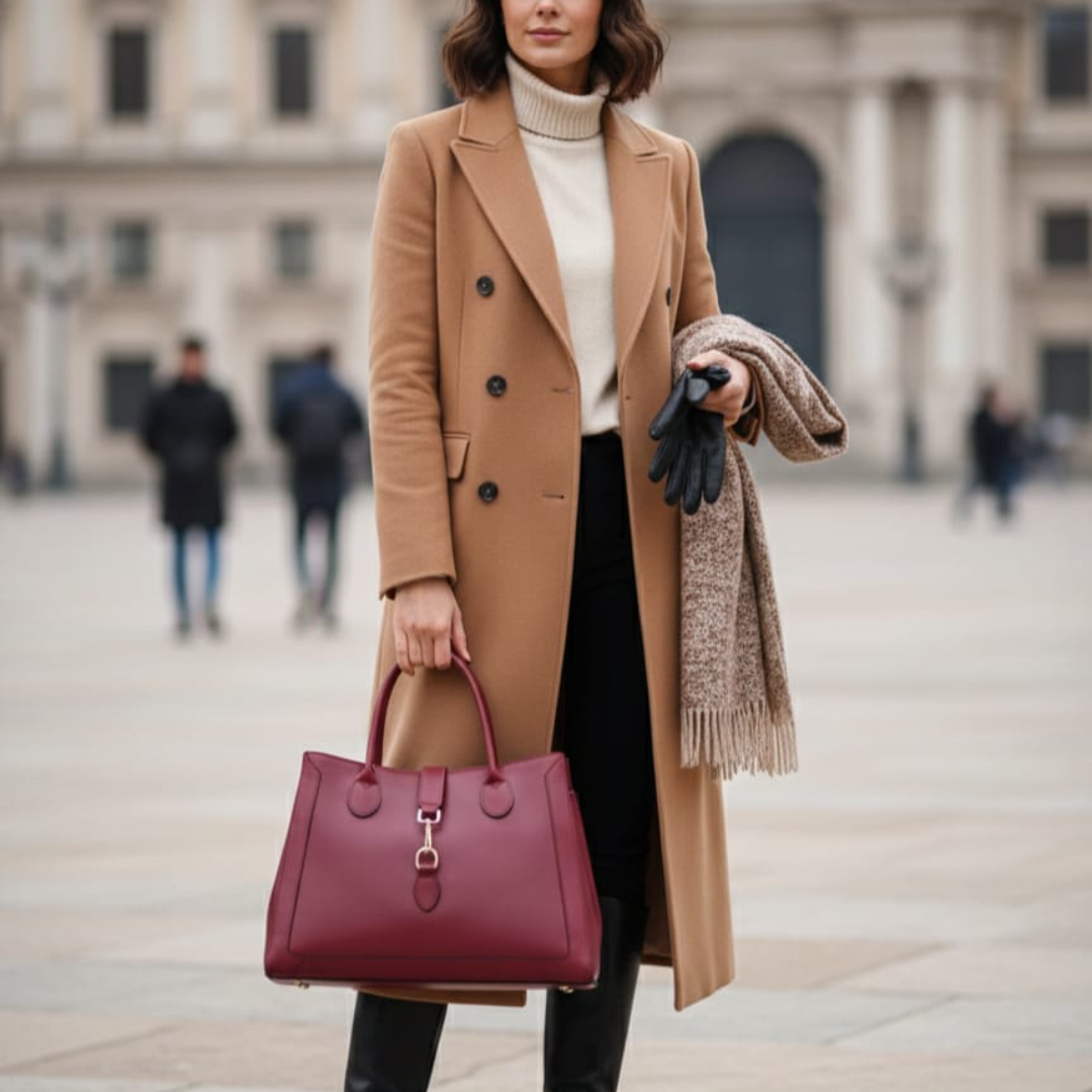 Bolso "Chloe" Piel genuina lisa Borgoña - Hecho en Italia