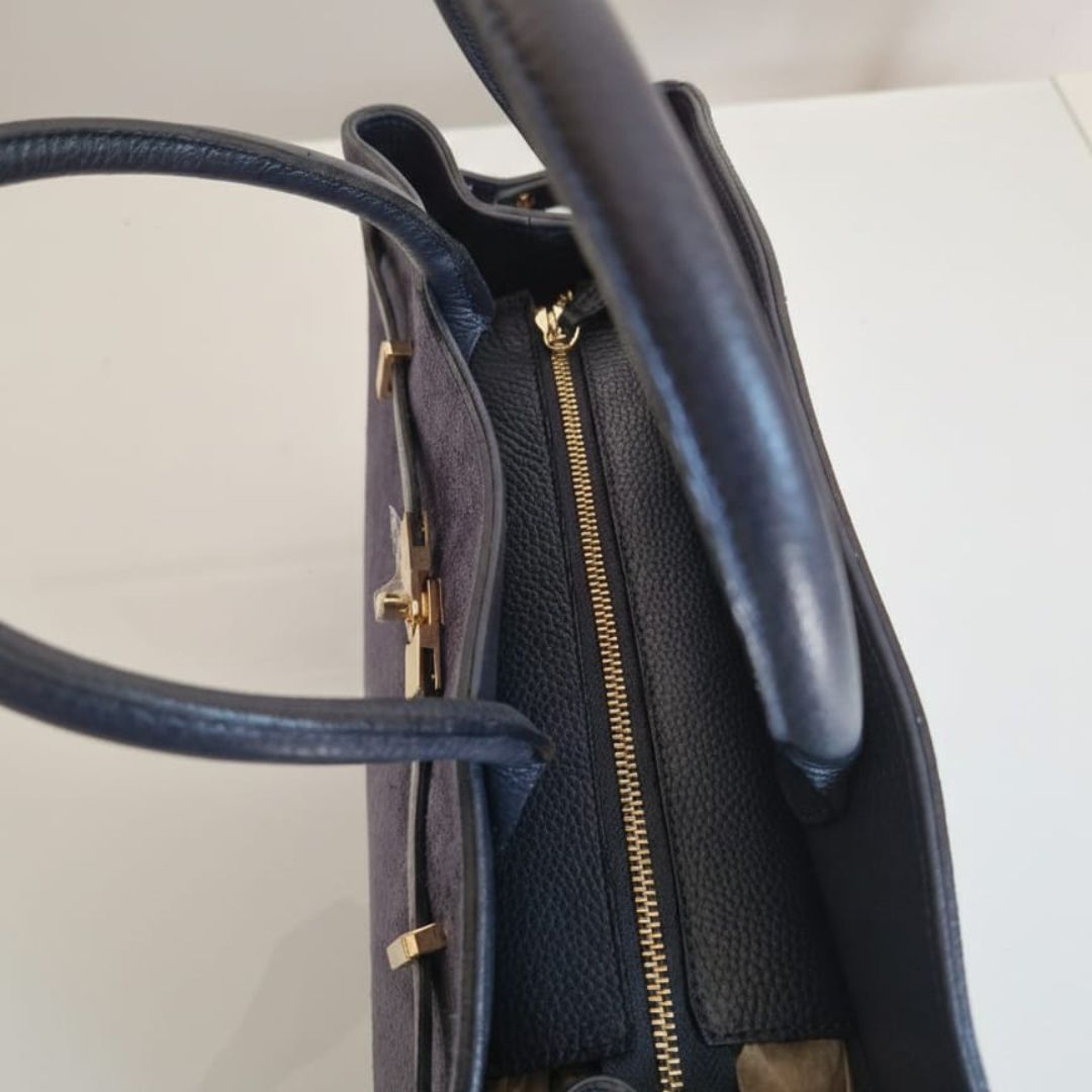 Borsa " Sonia" Vera Pelle Camoscia Bleu - Made in Italy