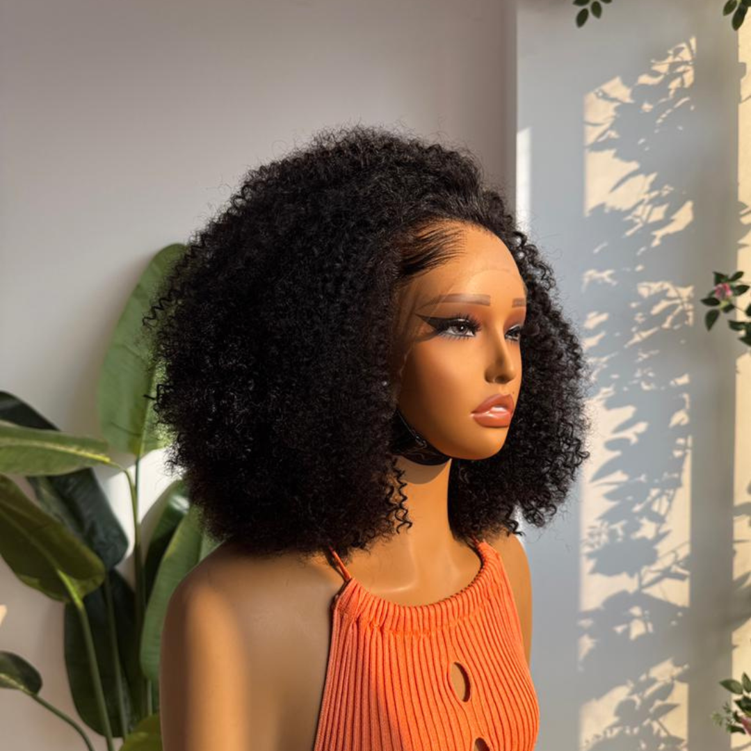 Perruque Afro Queen « Yuri » - 100 % cheveux naturels - Lace Frontale HD 13*4 2 en 1