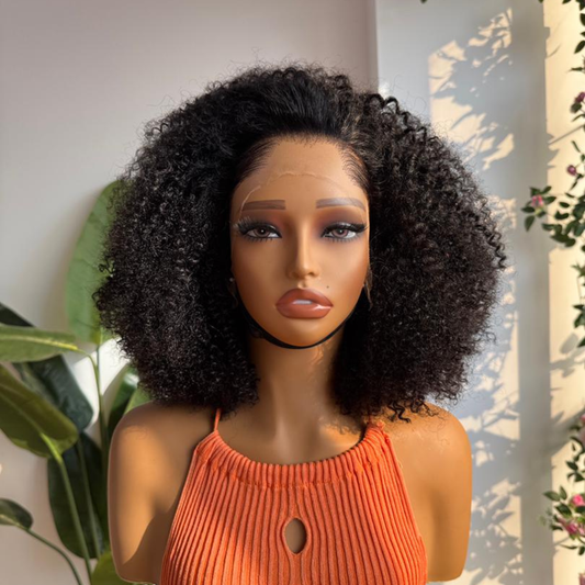 Perruque Afro Queen « Yuri » - 100 % cheveux naturels - Lace Frontale HD 13*4 2 en 1