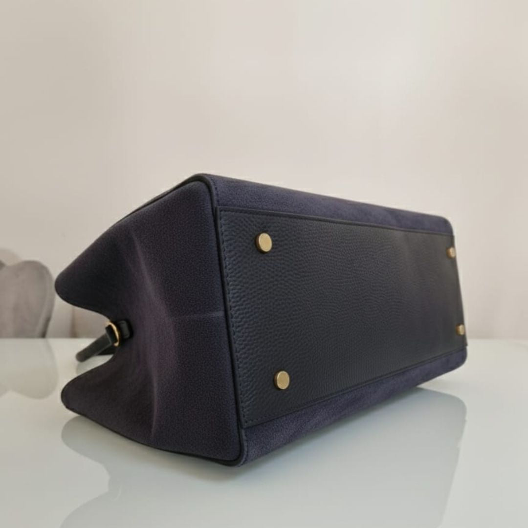 Borsa " Sonia" Vera Pelle Camoscia Bleu - Made in Italy