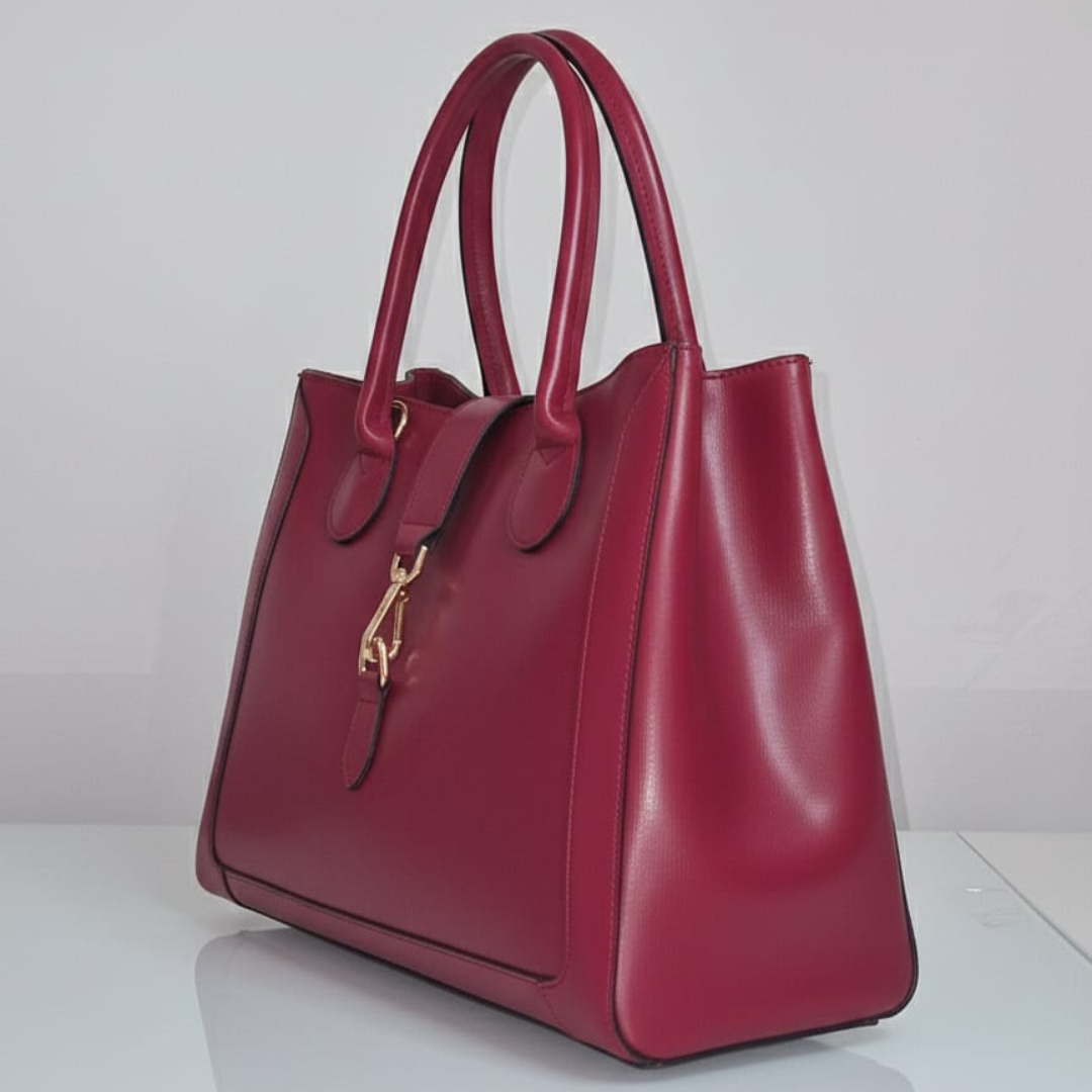 Bolso "Chloe" Piel genuina lisa Borgoña - Hecho en Italia