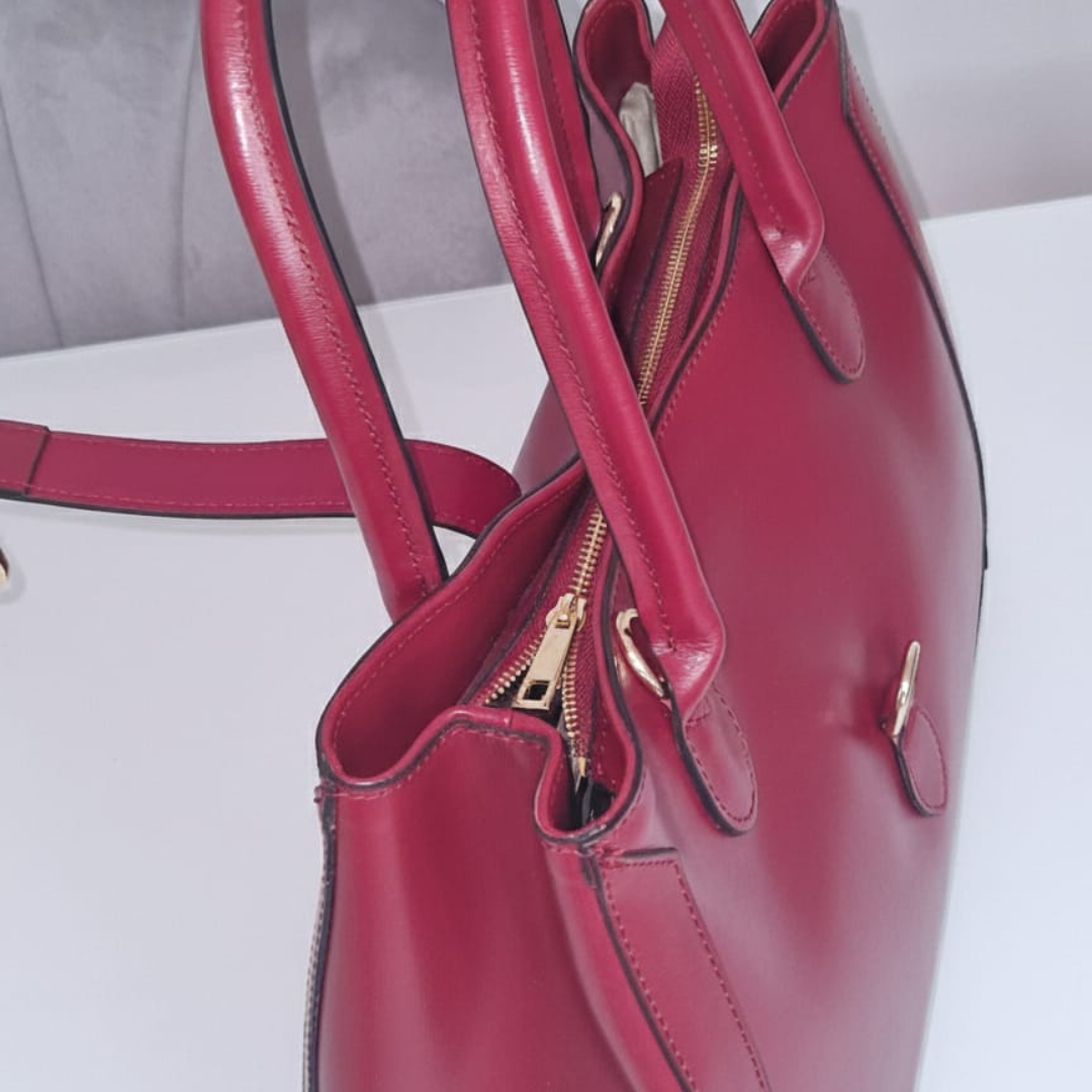 Bolso "Chloe" Piel genuina lisa Borgoña - Hecho en Italia