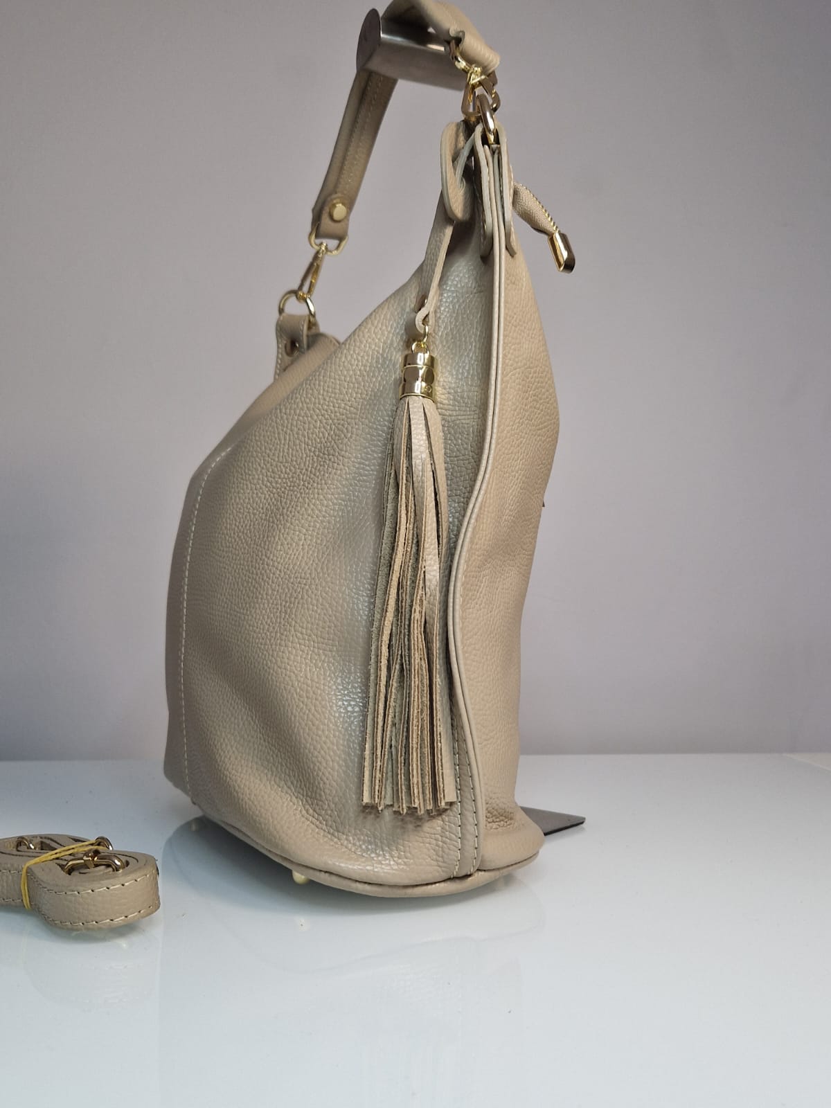 Borsa a Spalla "Samanta" - Vera Pelle - Made in Italy - Taupe chiaro