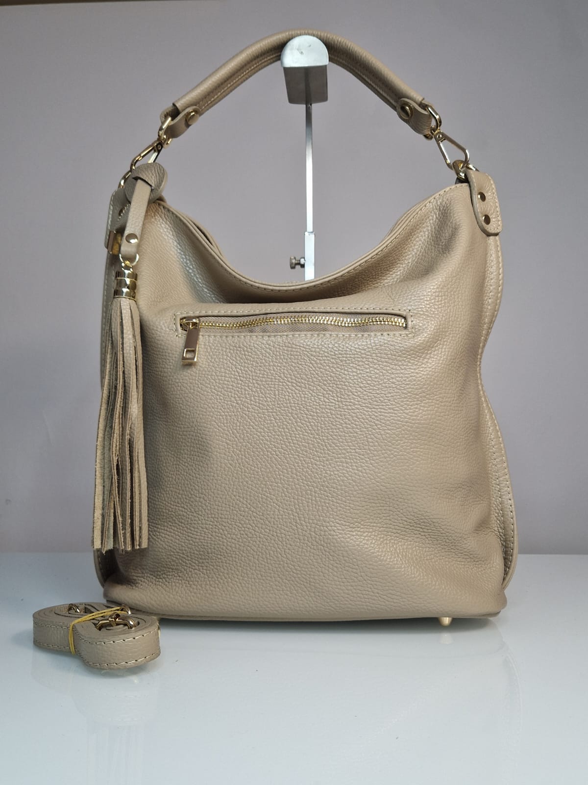 Borsa a Spalla "Samanta" - Vera Pelle - Made in Italy - Taupe chiaro