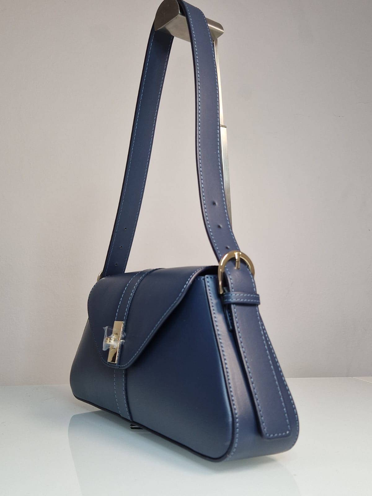 Borsa a Spalla "Monalisa" - Vera Pelle - Made in Italy -Blu Navy