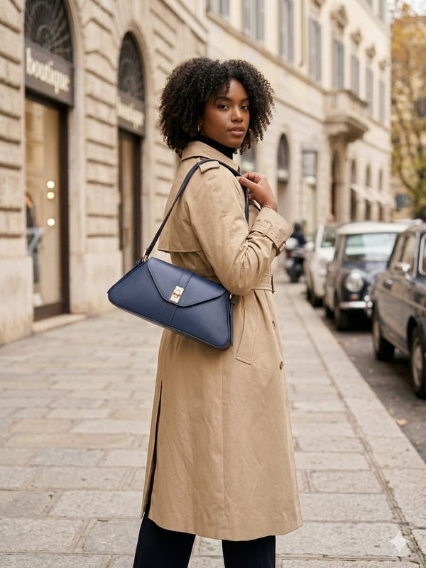 Borsa a spalla MONALISA in vera pelle italiana blu navy — Made in Italy