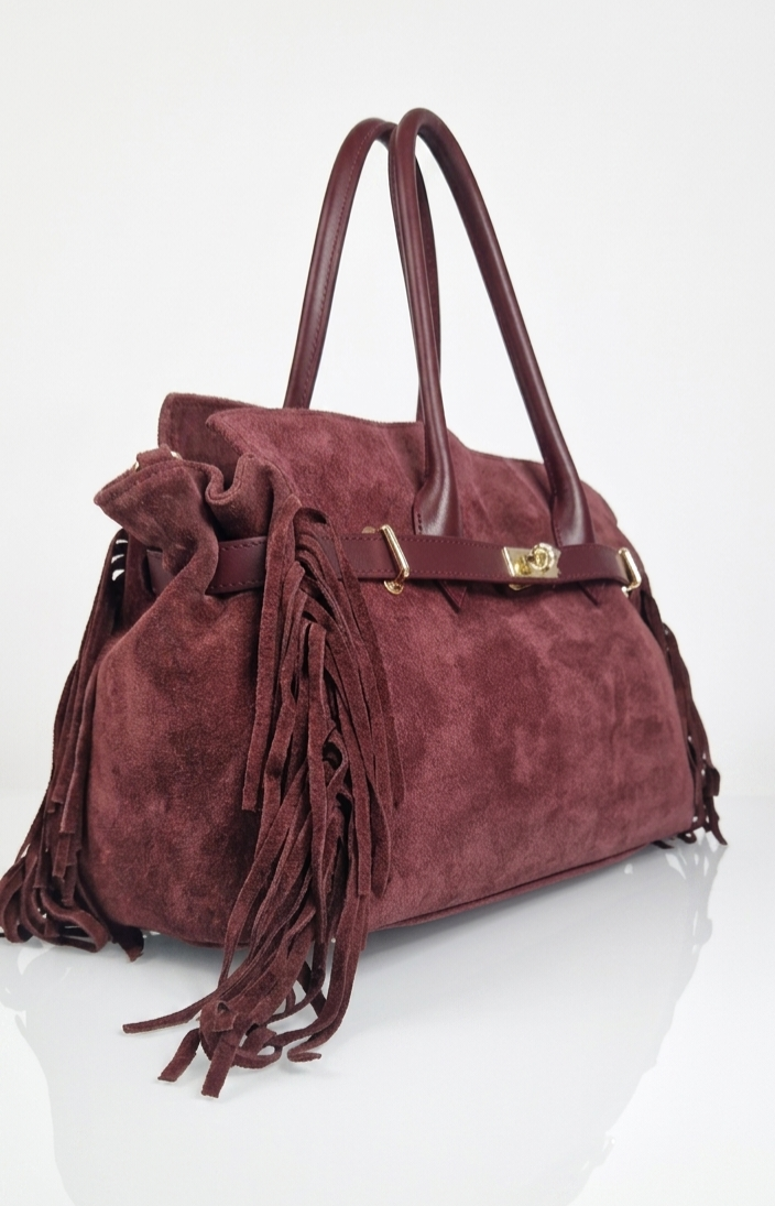 Hand and Shoulder Bag "Celine" in Suede and Genuine Leather - Made in Italy