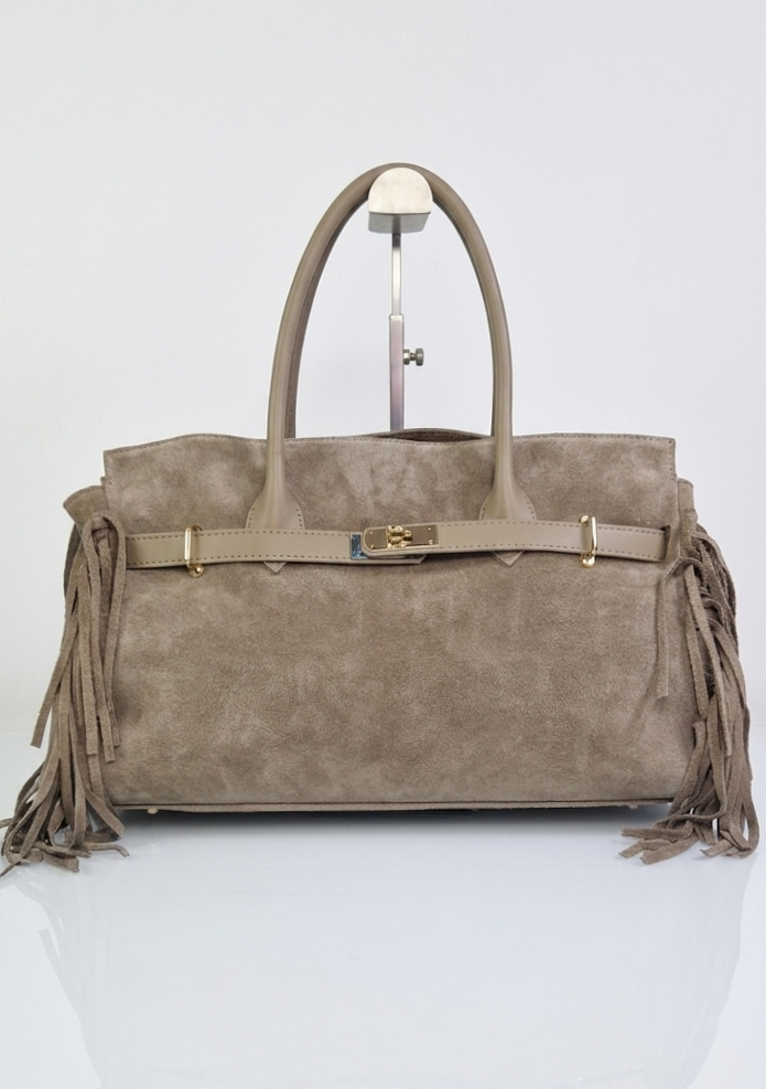 Hand and Shoulder Bag "Celine" in Suede and Genuine Leather - Made in Italy