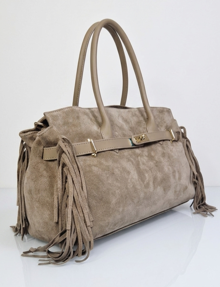 Borsa "Celine" in Camoscia  Vera Pelle - Made in Italy - Beige