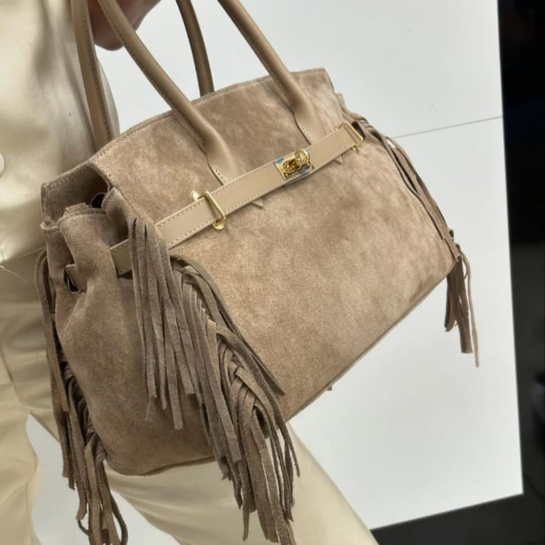 Borsa "Celine" in Camoscia  Vera Pelle - Made in Italy - Beige