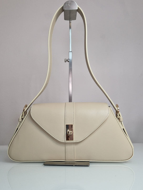 Borsa a spalla MONALISA in vera pelle italiana beige — Made in Italy
