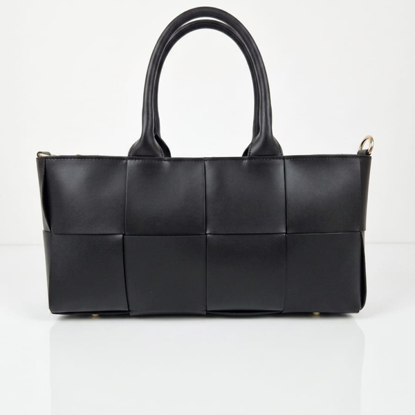 Borsa a mano ROSY in vera pelle liscia intrecciata nera — SP Style Boutique