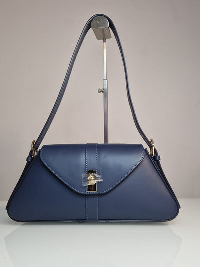 Bolso de hombro MONALISA en piel italiana auténtica azul marino — Hecho en Italia