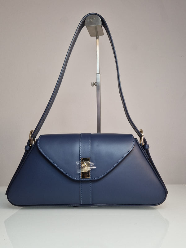 Borsa a spalla MONALISA in vera pelle italiana blu navy — Made in Italy