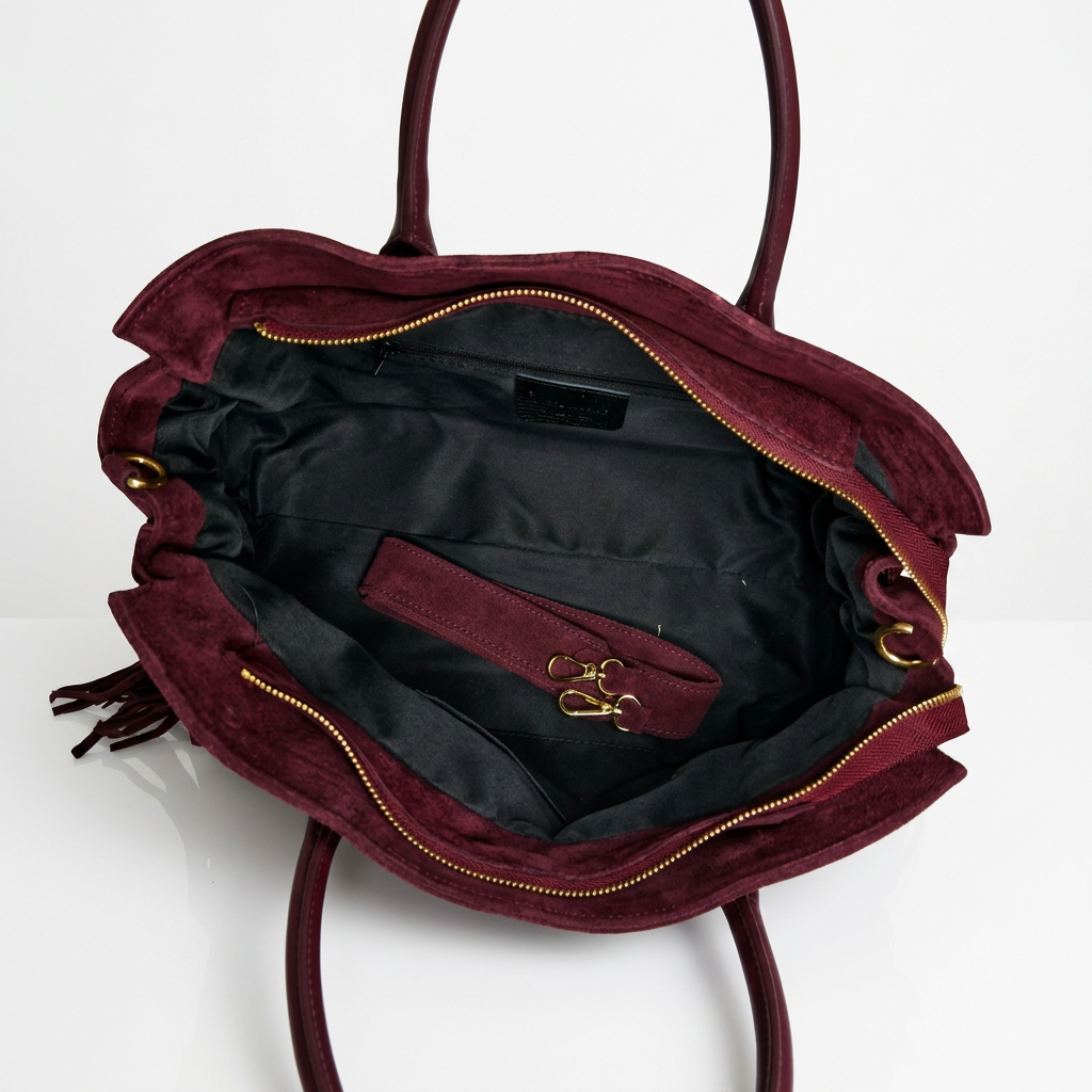 Borsa CELINE a mano e spalla in camoscio e vera pelle bordeaux, Made in Italy