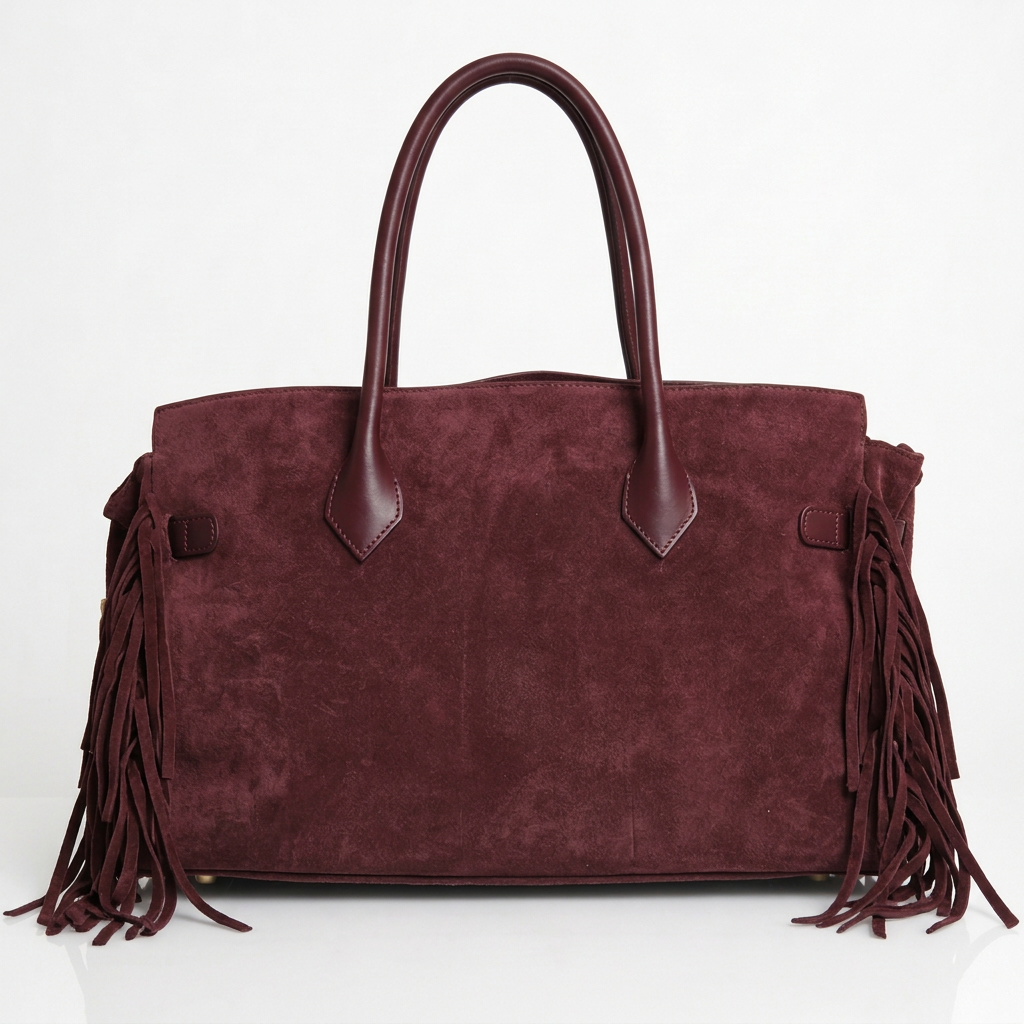 Borsa CELINE a mano e spalla in camoscio e vera pelle bordeaux, Made in Italy