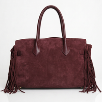 Borsa CELINE a mano e spalla in camoscio e vera pelle bordeaux, Made in Italy